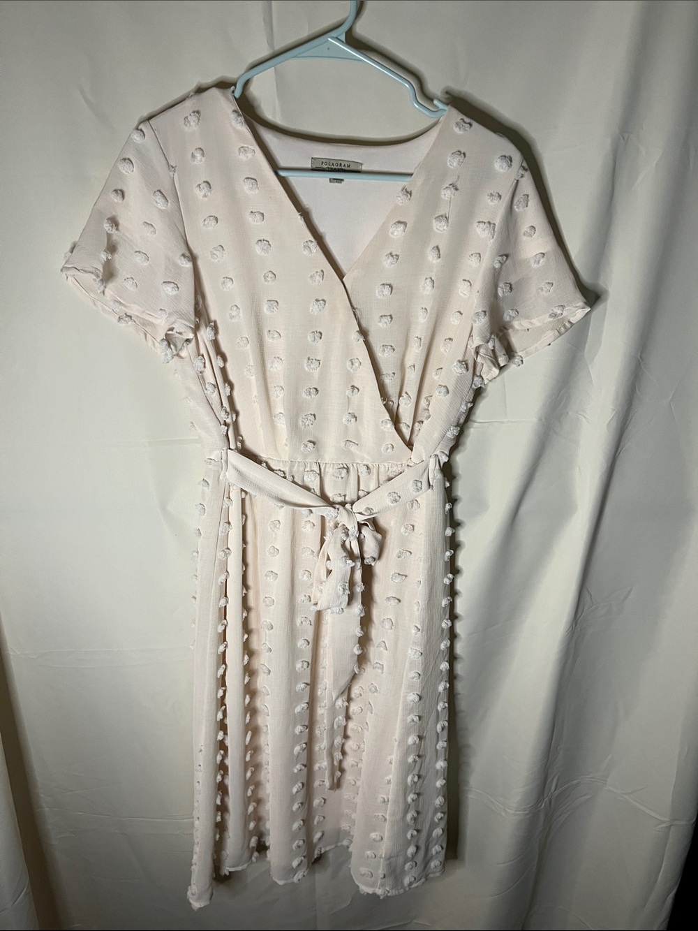 Polagram Light Blush Textured Tie-Waist Midi Dress